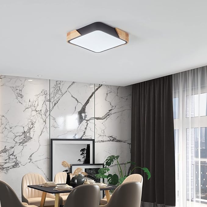 LED Ceiling Light, Flush Mount Ceiling Light Dimmable 36W, Light Fixtures Ceiling Mount with Remote, Wood Modern Ceiling Lamp, Ceiling Lights for Bedroom Kitchen Living Room Hallway,15.7in
