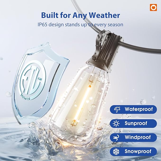 addlon 200FT(50FT*4) LED Outdoor Lights Waterproof Patio Lights with 64 Shatterproof ST38 Replaceable Bulbs(4 Spare), Dimmable Outside Hanging Light Connectable for Porch, Backyard