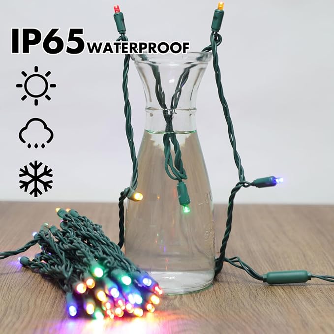 LAMPHOME 200LED (4pk of 50L) String Lights, LED Christmas Lights, 6" SPACING,Green Wire,Multicolour