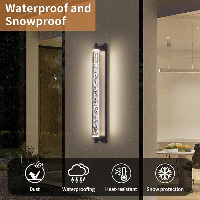 Bubble Crystal Outdoor Wall Lights, 31.4inch LED Modern Wall Mounted Sconce, 3000K-6500K Dimmable Waterproof Outside Lighting Fixtures for House, Porch, Garage, Garden, Bathroom, Indoor