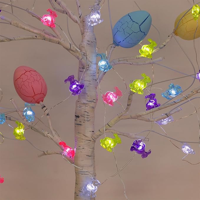 Easter String Lights, 50LED 16FT Colorful Bunny Decorative Fairy Lights Battery Operated, Rabbit Shaped Lights Indoor Outdoor, 8 Lighting Modes & Timer, Waterproof for Easter Party Home, 1 Pack