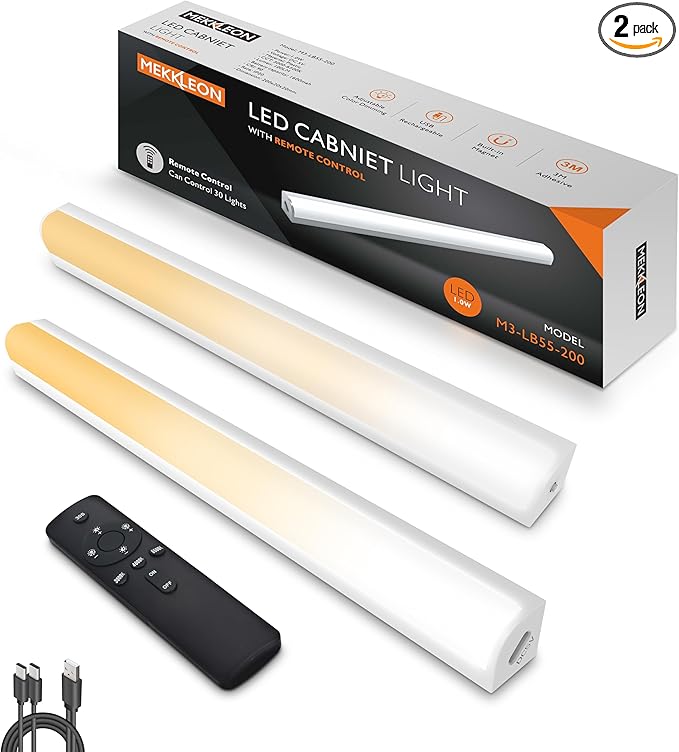 Under Cabinet Lights Remote Control, Magnetic Dimmable Closet Lights,USB Rechargeable Wireless LED Shop Light,Ceiling and Under Counter Lights for Kitchen,Wardrobe,Shelf(20CM,White)