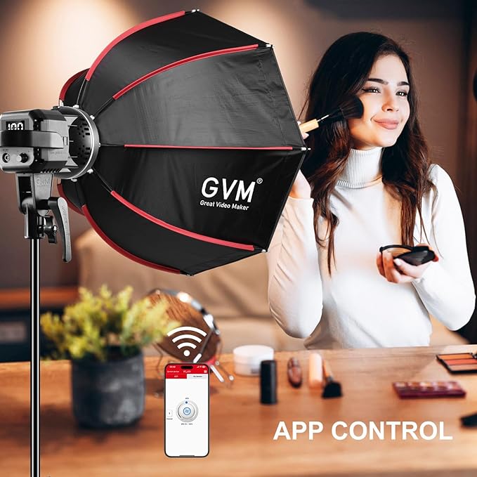 GVM 80W Video Light, Studio Lights for Photography, Softbox Lighting Kit with Bowens Mount, CRI97+ 5600K Colour Temperature , 22in Softbox, Tripod Stand, YouTube, Video, Wedding