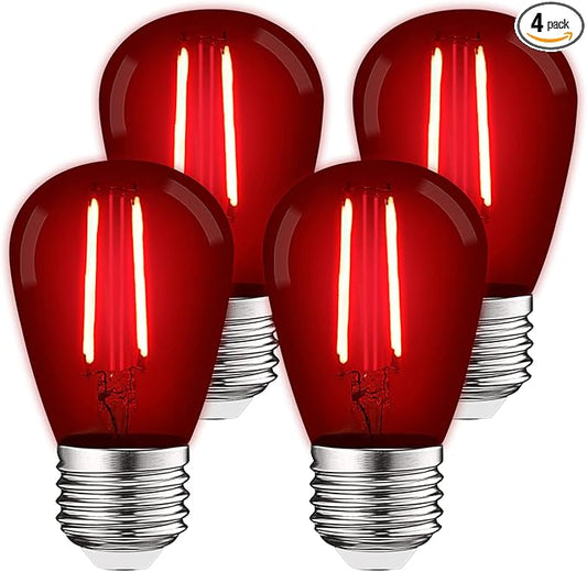 LUXRITE S14 Edison LED Red Light Bulbs, 0.5W, Colored LED Bulbs for Outdoor String Lights, UL Listed, E26 Base, Indoor Outdoor, Decoration, Party, Holiday, String Light Replacement Bulbs (4 Pack)