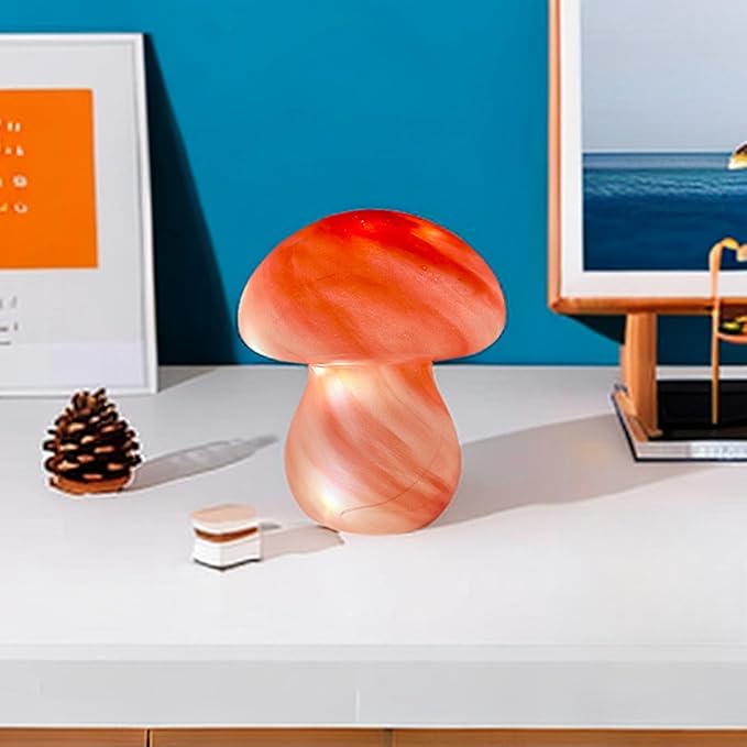 Mushroom Table Lamps Night Lights Cute Glass Nightstand Bedside Desk Lamps for Bedroom Living Study(Bulb Included) - Pink