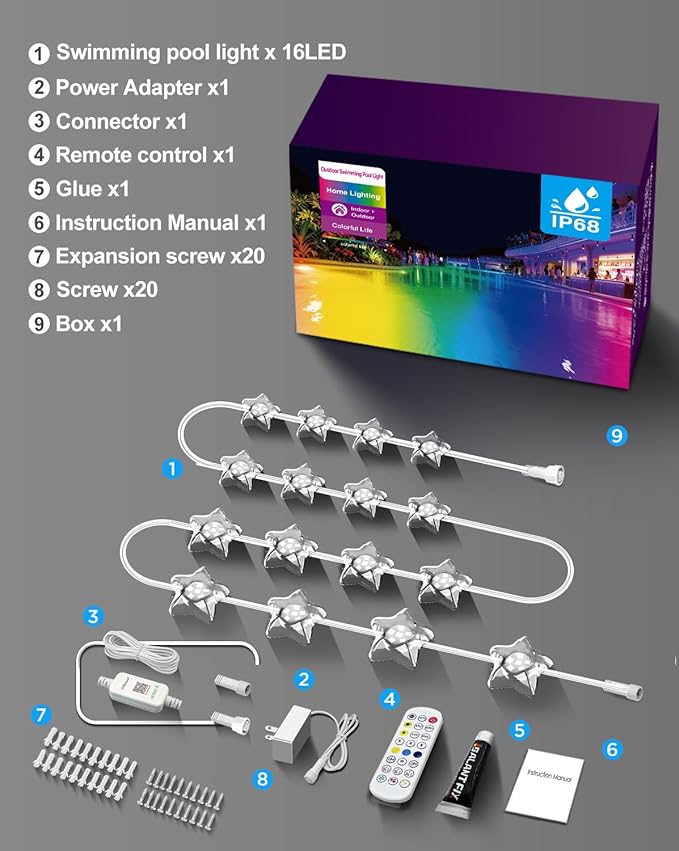 RGB+IC Pool Lights for Inground & Above Ground Pools, Submersible Underwater Pool Lights with App & Remote Control, 16M Colors, Timer, IP68 Waterproof, 100FT Swimming Pool Lighting