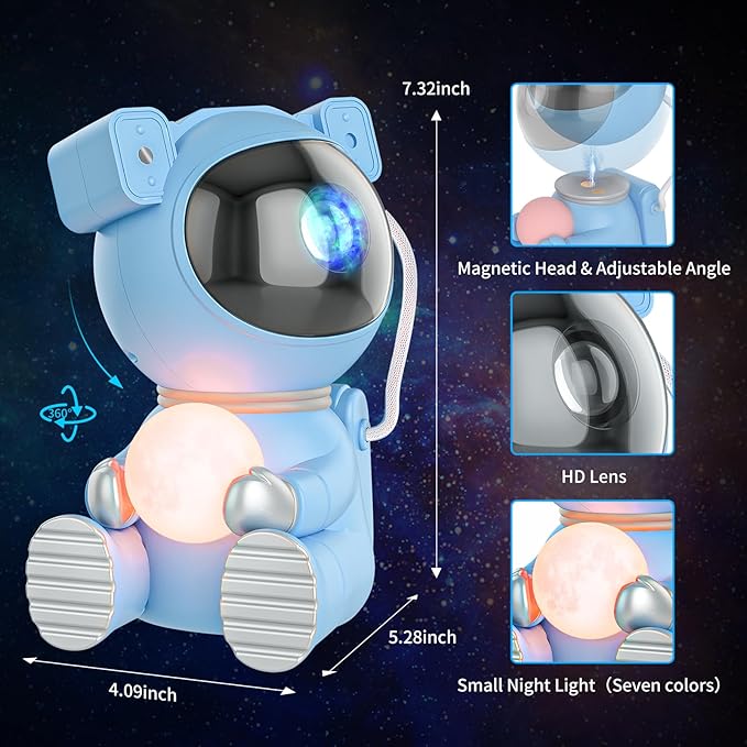 Astronaut Galaxy Projector, Star Projector with Timer and Remote, Night Light with Moon Lamp, LED Nebula Lamp for Kids Adults, Room Decor Gift (Blue Pro)
