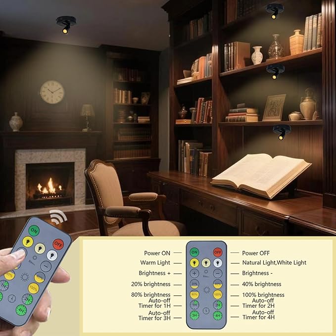 LED Spotlight Indoor,Rechargeable Battery Uplighting Indoor with Timer,3CCT Dimmable Accent Spot Lights for Plants Tree Wall Art Display Painting Artwork Portrait Dartboard Gallery-Black