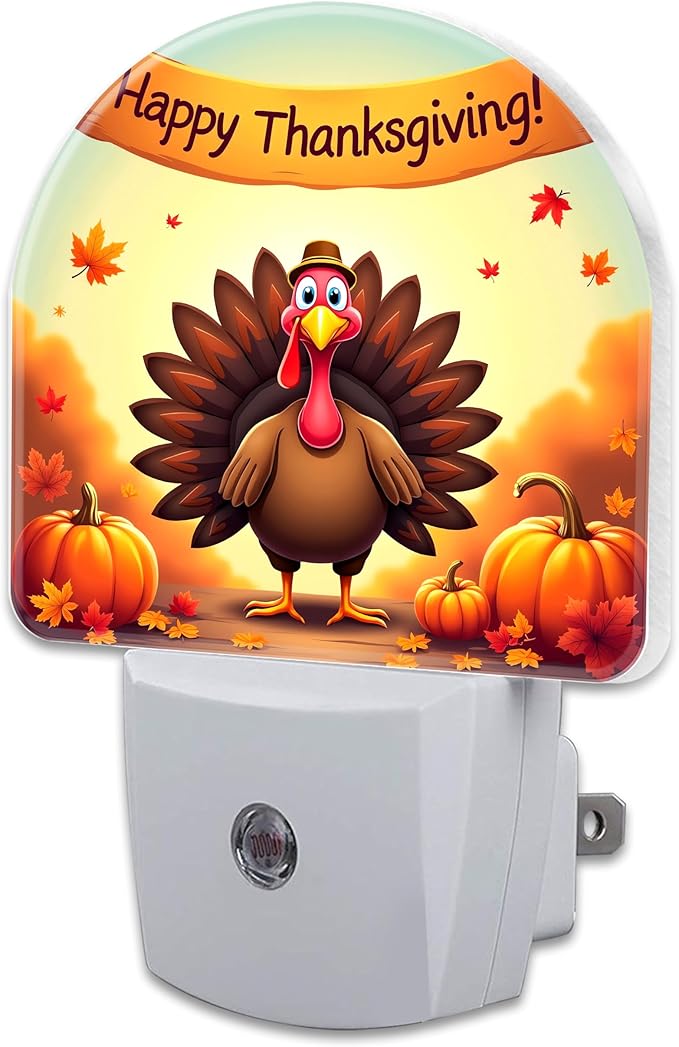 Thanksgiving Turkey Night Light Plug into Wall, Fall Autumn Pumpkins Harvest Dusk to Dawn Night Light,0.5w Energy Saving Sleep Friendly Nightlights for Kids Boys Girls Home Decor