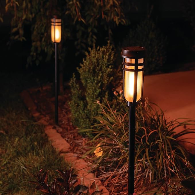 Metal Solar Torch Lights - Adjustable Height (24" - 50"), Outdoor Garden Decor with Patented LED, Waterproof Solar Tiki Torches for Yard, Patio, Garden Pathway, Matte Black – 4 Pack