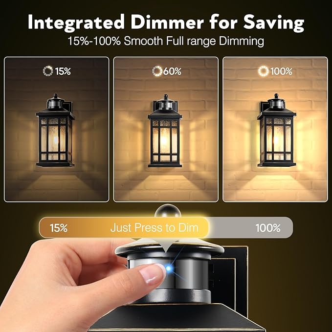 Distance-Adjustable Outdoor Lights for House, Modern Black Motion Sensor Outdoor Light with Gold Trim, Waterproof Dusk to Dawn Exterior Lighting Fixtures, Anti-Rust Outdoor Lanterns for Porch, Garage