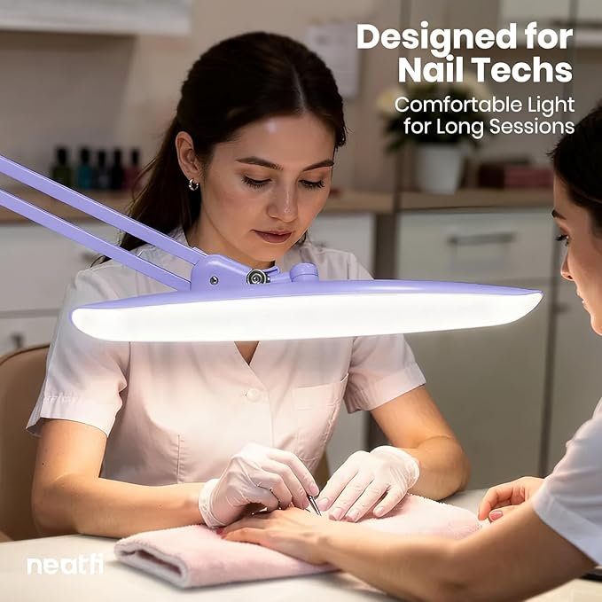 Neatfi XL LED Desk Lamp with Clamp, 2200 Lumens, 24W, 20-Inch Wide Head, Dimmable 4 Brightness Levels, Task Light for Home Office, Crafts, Workbench (Non-CCT, Lavender)