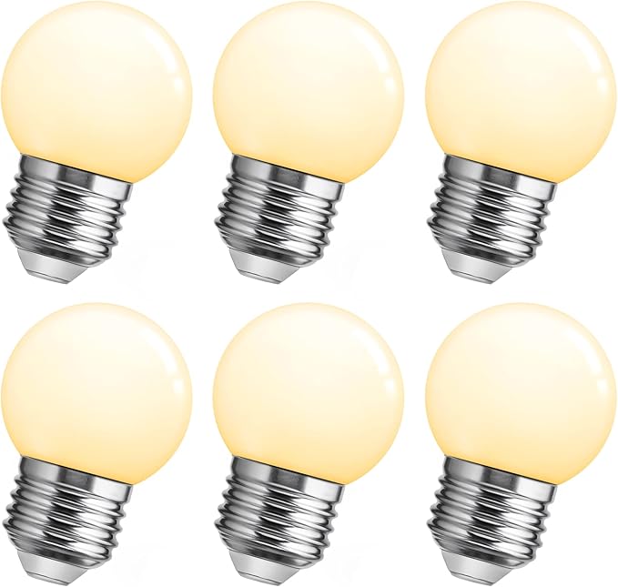 Flaspar Small G14 LED Globe Light Bulb, 1W G45 LED Vanity Bulb 15W Equivalent, Warm White 3000K E26 Base, Colored Light Bulbs for Bathroom Mirror Halloween Christmas Wedding Party Decor, 6 Pack