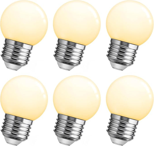 Flaspar Small G14 LED Globe Light Bulb, 1W G45 LED Vanity Bulb 15W Equivalent, Warm White 3000K E26 Base, Colored Light Bulbs for Bathroom Mirror Halloween Christmas Wedding Party Decor, 6 Pack