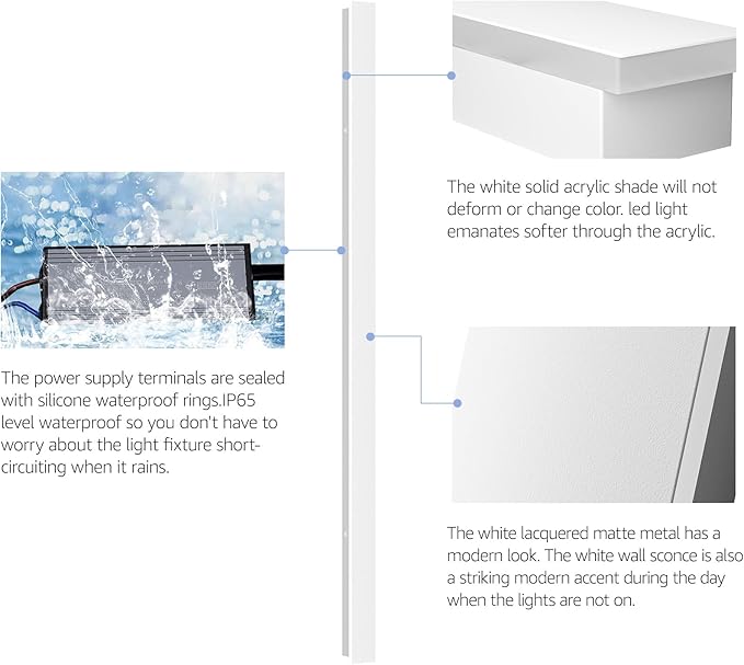 2 Pack 47.25inch Long Outdoor White Wall Lights 35W 3000K Modern Porch Lights Acrylic Waterproof IP65 Exterior Wall Light Fixtures for House Patio Porch Courtyard (White)