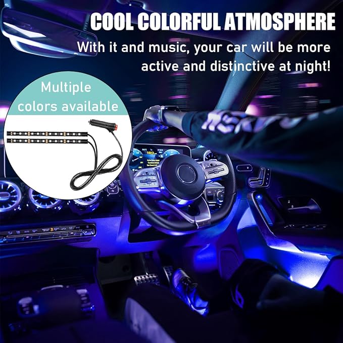 Car LED Strip Light, 24 LED Interior Under Dash Atmosphere Lights with Cigarette Lighter, Vehicle Decor Lamp Ambient Night Light Strip Lighting, Universal Car Accessories (Blue)