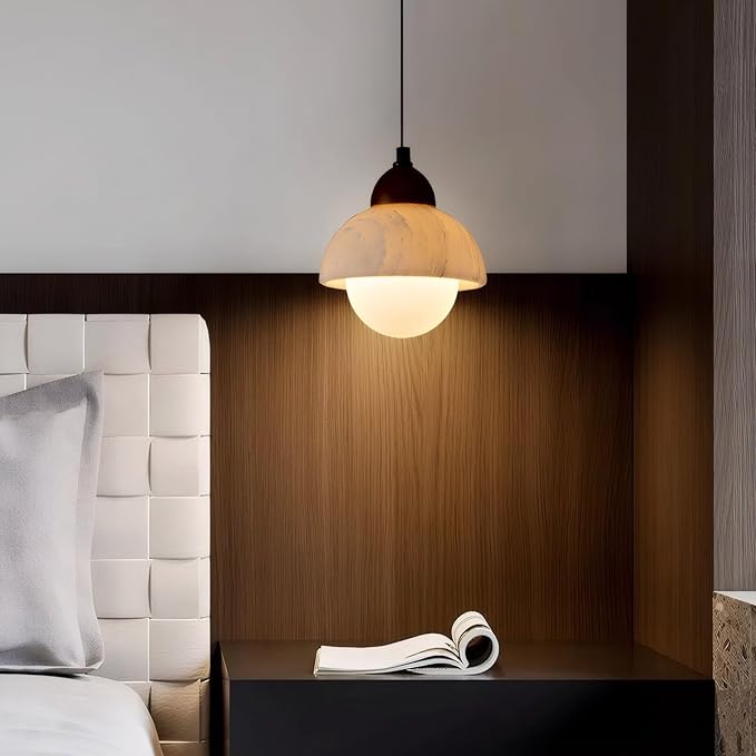 Wabi Sabi Pendant Light with Marble Stone Shade, 5.9in Jepanese Mini Hanging Light Fixture for Bedside Reading Nook Kitchen Island Hallway
