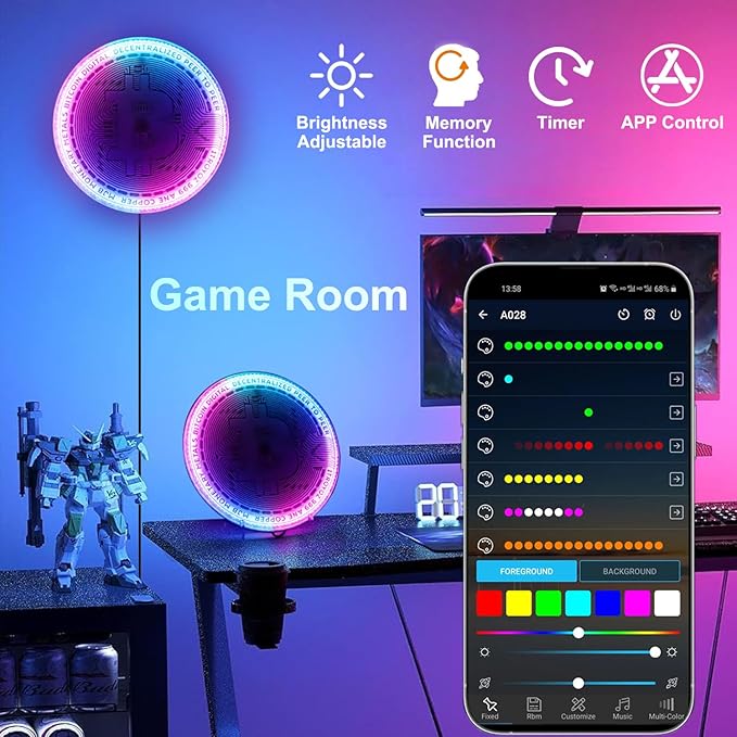 3D Moon Lamp – 3D Printed PLA Floating Moon, APP & Manual Control, RGB Music-Sync, Desktop & Wall-Mountable Night Light for Home, Kids, Party (Bitcoin 8.6lnches)