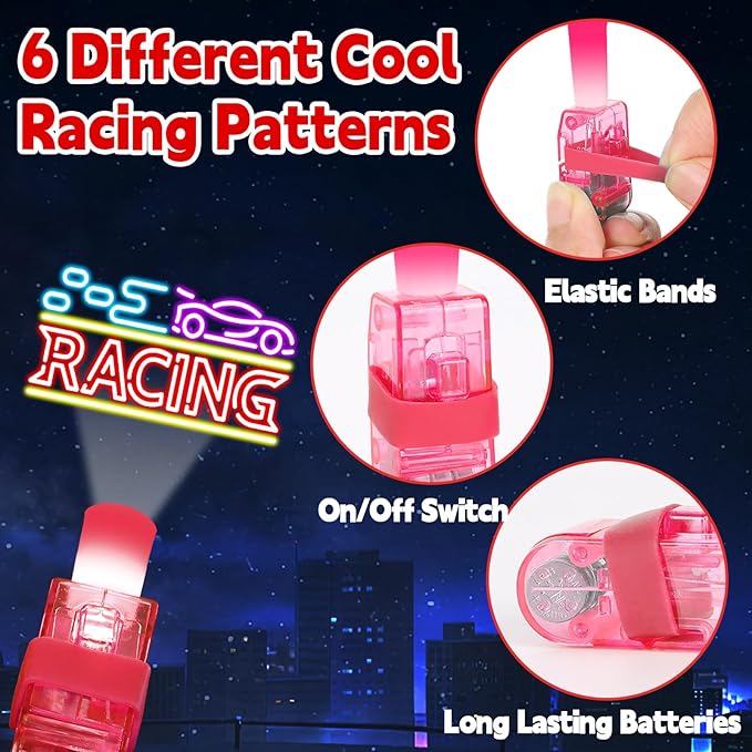 36Pcs Racing Cars LED Finger Lights Hot Cars Party Favors Glow in the Dark Light Up Finger Lights Toys Themed Toys Bulk for Kids Birthday Party Goodie Bag Stuffer Birthday Gifts Classroom Prize