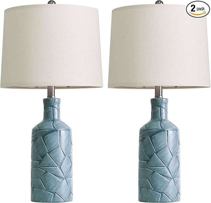 PoKat 26'' Farmhouse Ceramic Table Lamps Set of 2, Blue Bedside Lamps for Living Room, Nightstand Lamps for Bedroom Night Stands, Bedroom Lamps for Side Table End Table Hallway, Blue