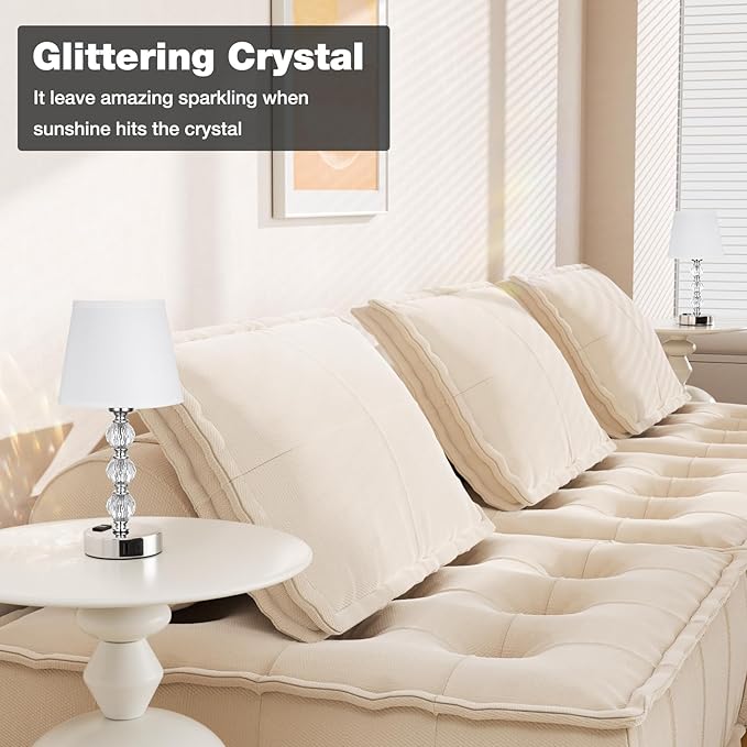Acaxin Crystal Table Lamp Set of 2 for Bedroom/Living Room, 14.6in (White)
