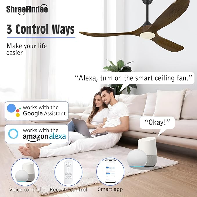 52 Inch Outdoor Ceiling Fans for Patios with Lights, Wood Rustic Farmhouse Smart Ceiling Fan with Remote/APP/Alexa Control, High CFM Damp Rated Exterior Ceiling Fan for Porch Gazebo Garage Deck