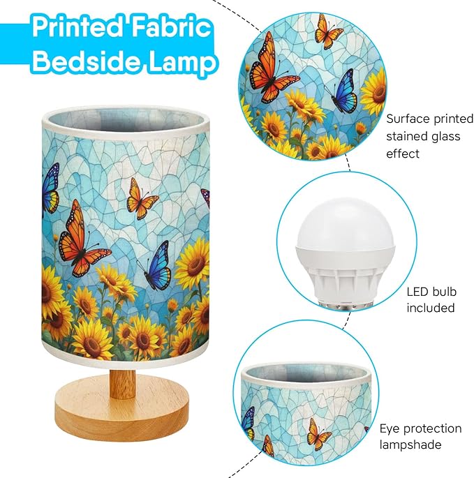 Butterfly Table Lamp LED 3-Color Pressed Bedside, Butterfly Shade Lamp with Wood Base for Bedroom Living Room Desk Office TL01