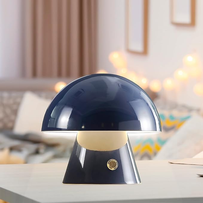 JONATHAN Y 7" Navy Rechargeable Cordless Mushroom Table Lamp, Portable LED Nightstand Lamp for Bedroom Living Room, Metal Shade, 3-Way Dimmable Touch Sensor Modern Accent (JYL7116E)