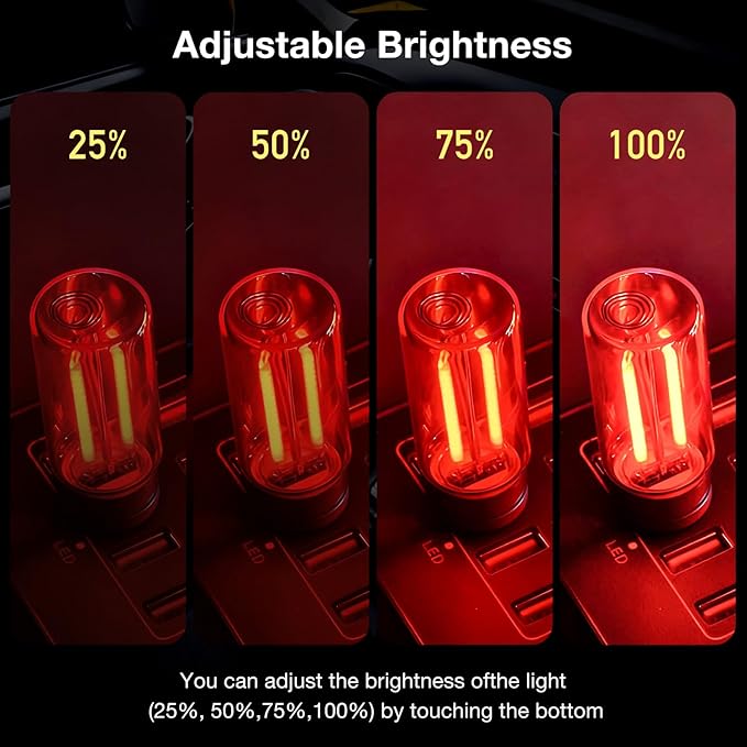 2 PCS USB Car Lights, Touch Dimmable Retro Mini Glass Bottle LED Ambient Night Light for Vehicle Interior, Bedroom, Hallway, Camping, Holiday and Party Decoration (Red)