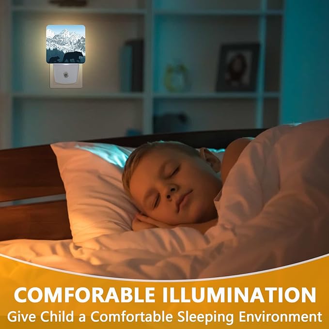 Bear Mountains Night Light, Plug-into Wild Animals Forest Nightlight White LED Lamp, Energy Efficient Decor Desk Lamp for Bedroom Hallway Stairs Bathroom