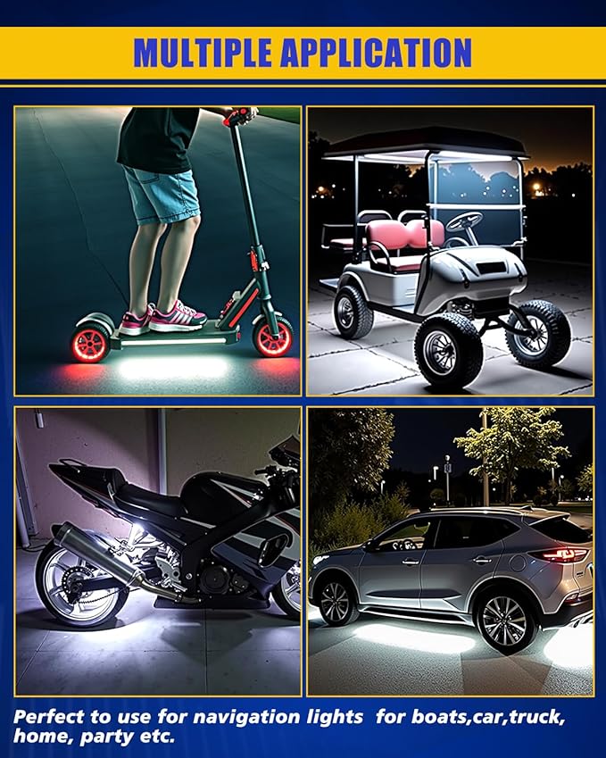 Car LED Strip Light,Motorcycle led Light Strip 30CM 15 SMD IP67 Waterproof Auto Interior Lights,for Home Decoration Car Motorcycles Boat Golf Cart Truck with 3M Tape(6PCS)