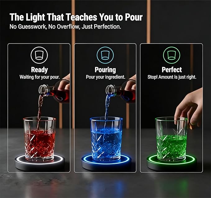Smart Coaster 2.0 Cocktail Machine - Portable Smart Drink Mixing Coaster with Interactive Lighting, Built-in Smart Sensing Tech, Easy to Clean & Carry, Compact Storage Cocktail Maker Machine