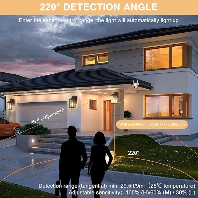 Porch Lights with GFCI Outlet with Remote,Dusk to Dawn Motion Sensor Outdoor Light, Upgraded 4 Lighting Modes Exterior Fixture Waterproof Outside Lights for House Patio Garage