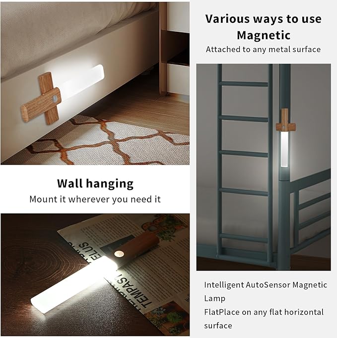 ASAWASA Motion Sensor Night Lights, Under Cabinet Lighting，Magnet Body Hallway Lamp, Rechargeable Battery Powered LED Wall Sconces, Portable for Stairway Kitchen Bedroom Restroom Closet