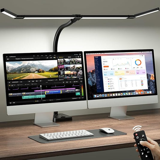 ONEMIX 42" LED Desk Lamp for Home Office, Eye-Caring Desk Light with Adjustable 4-Segment Bar, 1800LM Bright, Remote, Architect Table Lamp with Base for Dual Monitors, Reading, Study, Workbench(Black)