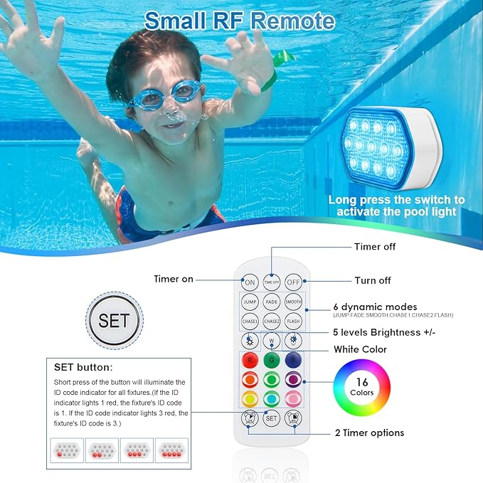 Pool Lights with Remote, 2600mAh Battery, IP68 Waterproof 16 Colors for Hot Tub & Inground Pool - 1 Pack