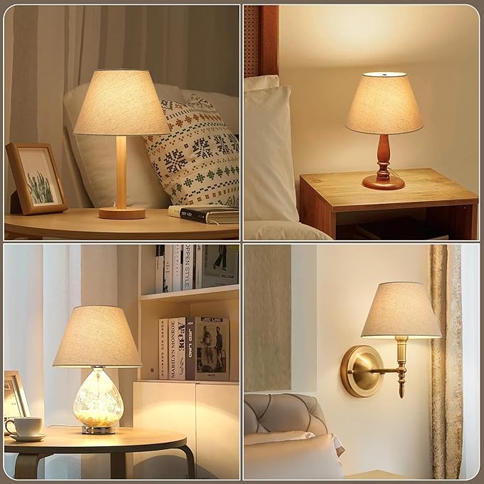 Seaside village Small Lamp Shades for Table Lamp, Natural Linen Lamp Shades Set of 2, 5.5" Top x 10" Bottom x 6.6" High, Brown Burlap Lampshade Replacement, Spider, Bulb Clip Adapters Included