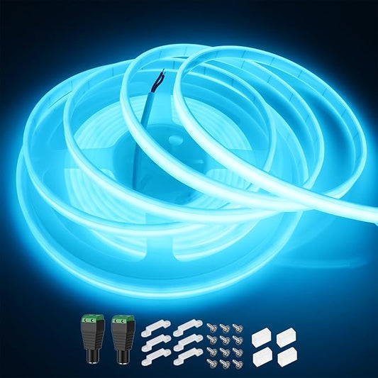 COB LED Strip Lights Waterproof IP67 Ice Blue DC12V 16.4ft/5m 480LEDs/m 8mm Cuttable LED Rope Lights for Outdoor Pools Holiday Party DIY Decor