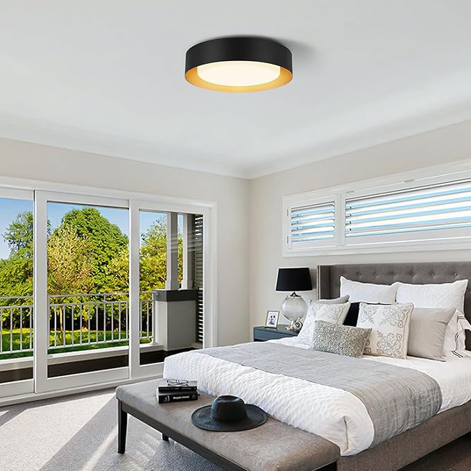 Modern Flush Mount Ceiling Lights,Minimalist 16.5IN Round Close to Ceiling Light Fixtures,Black and Gold Metal Ceiling Lighting Lamp for Living Room,Dining Room,Bedroom,Kitchen