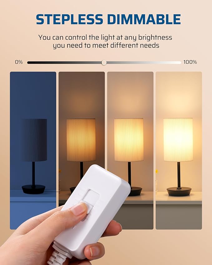 DEWENWILS Plug in Dimmer Switch for Lamp, Table Lamp Dimmer for Dimmable LED/CFL Lights and Incandescent Bulbs, Full Range Slide Control, Extension Cord Dimmer, White, 2 Pack