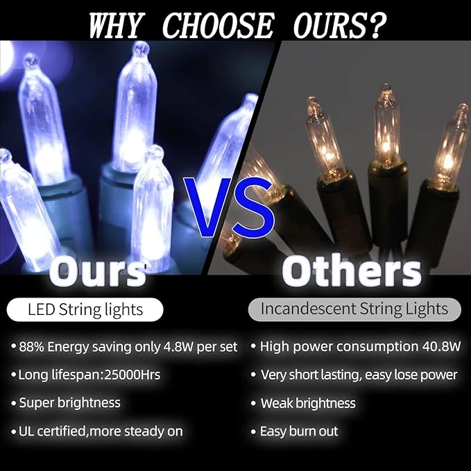 LAMPHOME 21.6ft 100 LED White Christmas Lights Indoor Outdoor, Connectable String Lights Outdoor Green Wire Plug in for Bedroom House Fireplace Christmas Tree Decoration