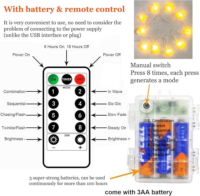 TAOHUA GARDEN Himalayan Salt String Lights Remote Control(8 Modes) with 3 AA Battery Natural Salt Block 10 LED Thanksgiving Christmas Party Decoration Present for Friend