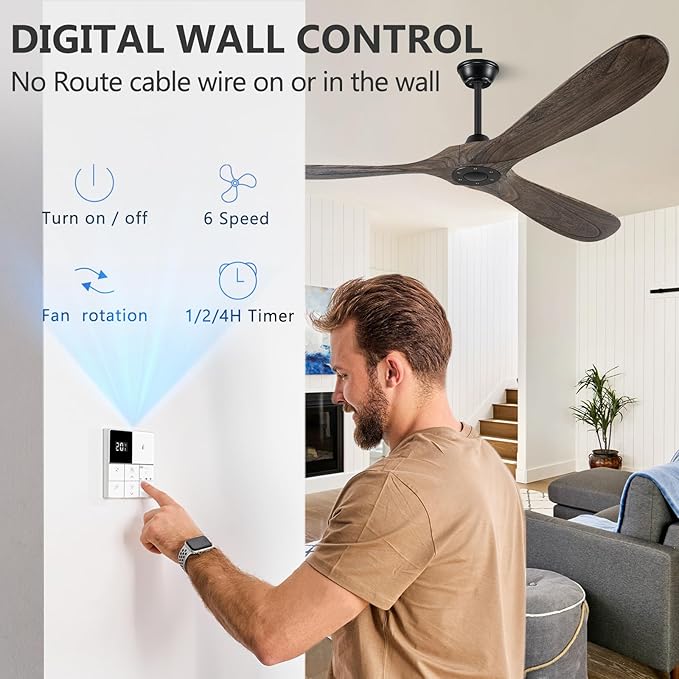 Eliora 60" Ceiling Fans Without Lights, Wood Ceiling Fan no Light with Remote, Large Outdoor Ceiling Fan for Patio, Porch, Bedroom, 6 Speed, Quiet DC Motor, ETL Listed-Deep Brown