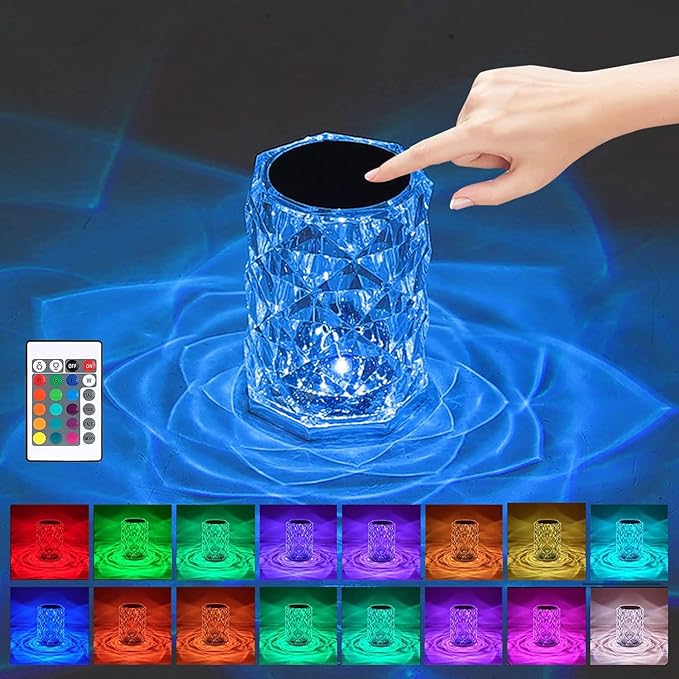 Crystal Lamp, Crystal Table Lamp Rose Crystal Lamp USB Diamond Table Lamp 16 Color Changing Touch Crystal Lamp (C)