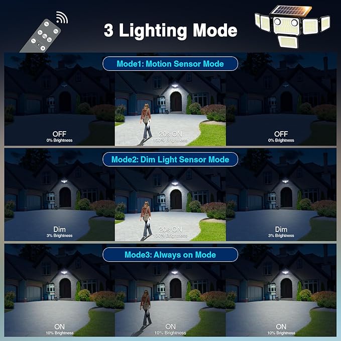 6000LM Solar Lights Outdoor Waterproof, 6 Heads Solar Flood Lights Outdoor with 2 Motion Sensor, 310 LED Motion Light with Remote Control for Yard Outside House Patio 1 Pack