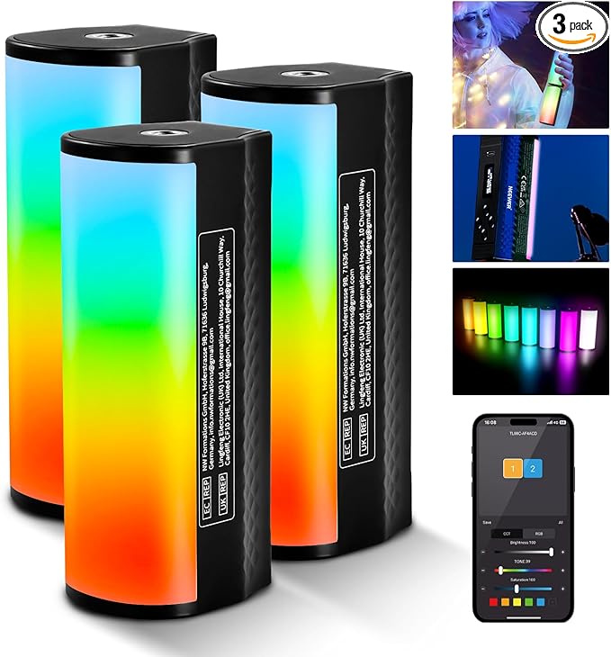 NEEWER 3PCS Pro Magnetic Handheld Light Wands, APP DMX Control/Custom Effects/Light Group, 360° Full RGB, 2600mAh 2500-10000K Dimmable CRI97 17 Scenes, Video Recording Photography LED Lighting, TL98C