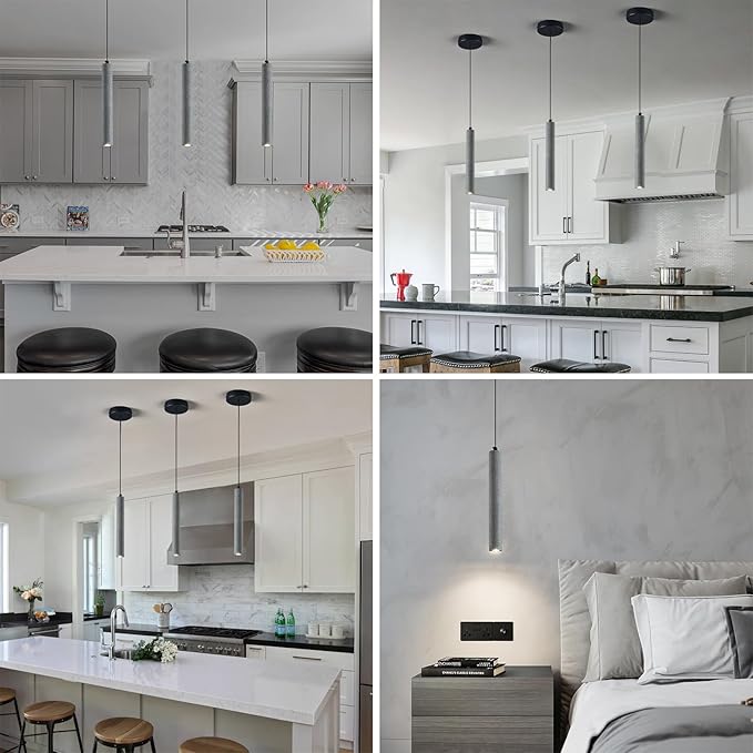 Concrete ﻿Linear Black Pendant Light,Modern Industrial Hanging Cement Pendant Lighting Fixture for Kitchen Island Dinning Room Bedroom Bedside Table Pendant Lights(2-Pack)