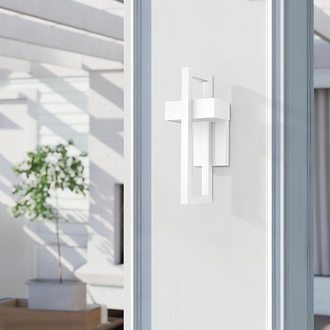 LamQee 2 Packs Modern Outdoor Wall Lights 3000K Integrated LED Outdoor Wall Sconces Lighting, Contemporary Exterior Lighting Fixtures Outside Wall Mount Lights for House Porch Door Garage, Matte White