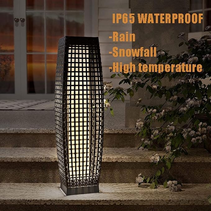 Outdoor Solar Powered Floor Lamps, Waterproof Handmade Rattan Wicker Floor Lamps, Auto On/Off, Led Light, Outdoor Decorative Lanterns for Driveway Lawn Patio Garden Yard