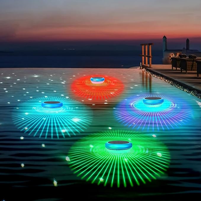 Solar Pool Lights Floating, RGB Color Changing LED Solar Pool Lights That Float, Waterproof LED Lights for Swimming Pool, Hot Tub, Pond, Garden & Party Decoration (4)